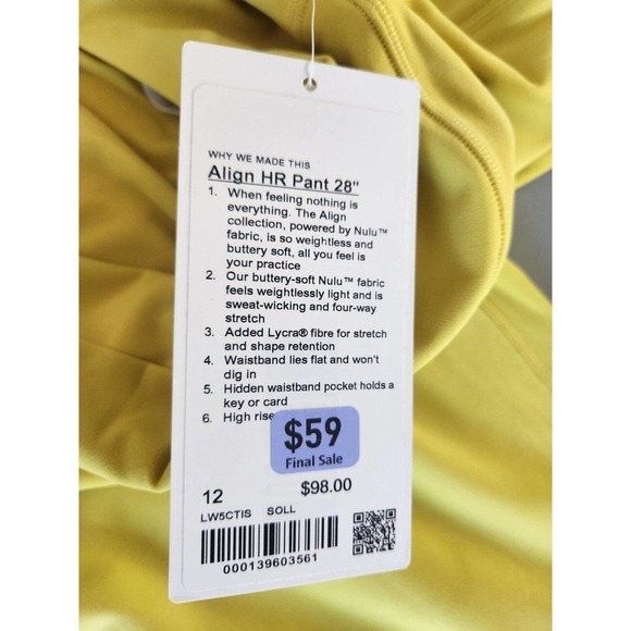 NWT Lululemon Align HR Pant 28" Size 12 SOLL Yellow Soleil - Picture 6 of 6
